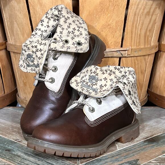 Timberland Earthkeepers Fold Down Canvas Brown Leather Waterproof Boots Womens 6 - Picture 5 of 13